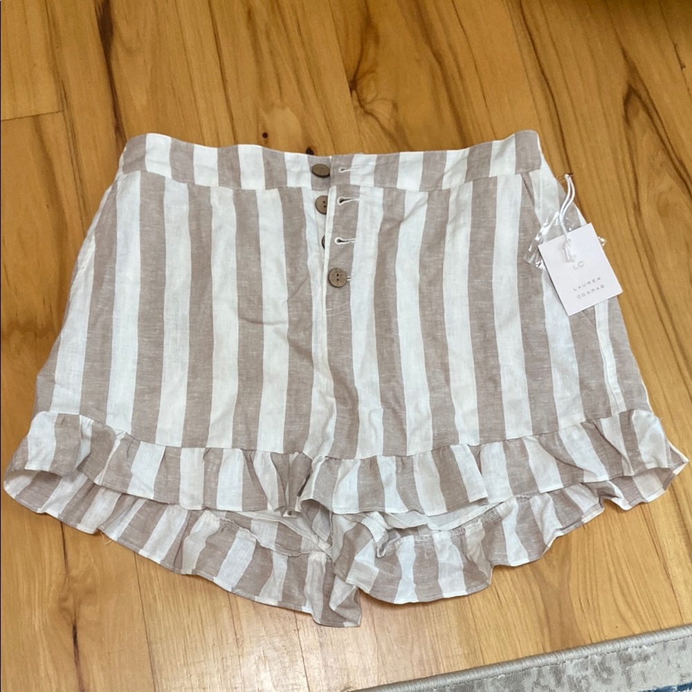 NWT LC Lauren Conrad Tan and White High Waist Striped Shorts size L